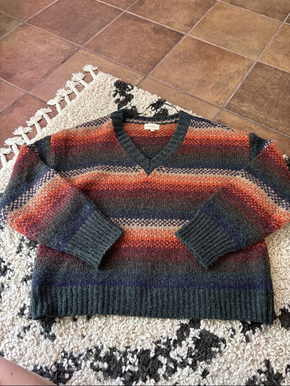 Thread and Supply V-Neck Striped Knit Sweater